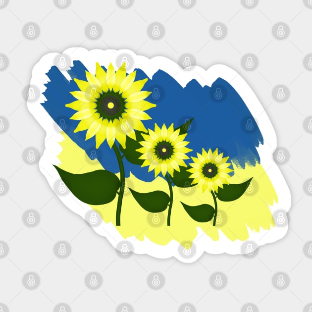 Blooming sunflowers on a blue and yellow background. Colors of the Ukrainian flag. Sticker by KateQR